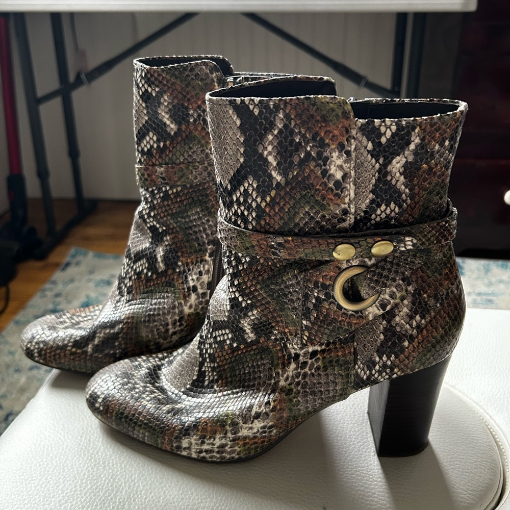 Johnston & Murphy Snake Skin Ankle Booties with Chunky Heel
